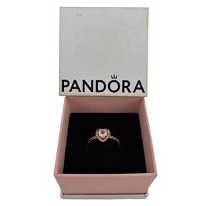 Pandora Sparkling Elevated Heart Halo Ring Rose Gold Plated Box Size 4.5 Euro 48